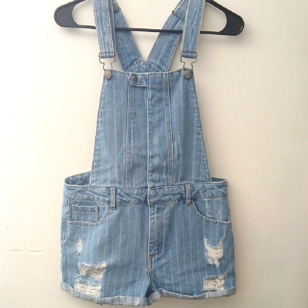 Denim Distressed Overalls FOREVER 21